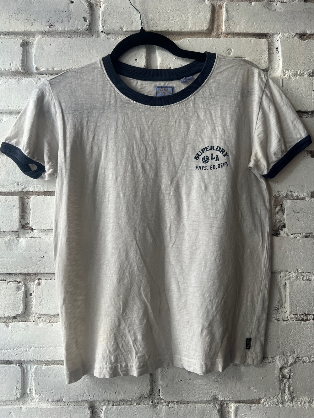 Superdry White T-Shirt with Navy Trim Ringer 70s inspired
